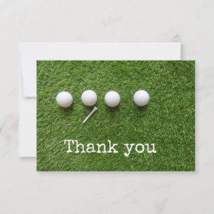 Tarjeta De Agradecimiento Cuatro pelotas de golf con tee en hierba verde