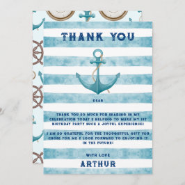 Tarjeta De Agradecimiento Cubierta azul acuática náutica Anclaje marinero