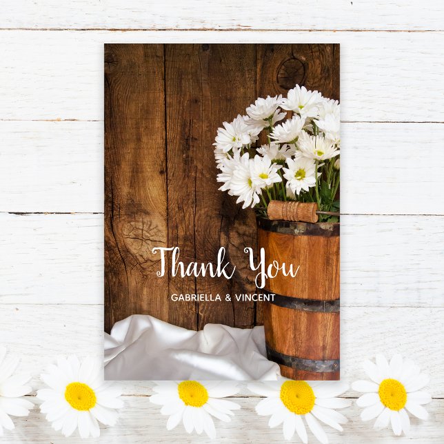 Tarjeta De Agradecimiento Cubo de madera White Daisies Barn Boda Gracias (Subido por el creador)