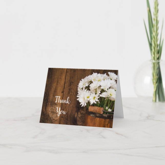 Tarjeta De Agradecimiento Cubo de madera y el país de los Daisies Blancos Gr (Anverso)