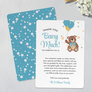 Tarjeta De Agradecimiento Cubo de oso y globo azul Baby Shower