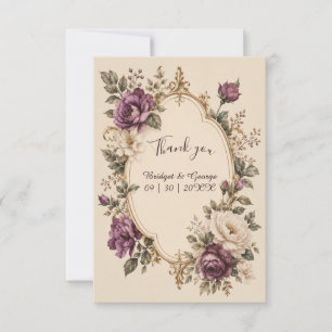 Tarjeta De Agradecimiento Cuento de Hadas Medieval Púrpura Botánico Floral B