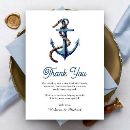 Tarjeta De Agradecimiento Cuerda de ancla azul marino rústica boda náutica 