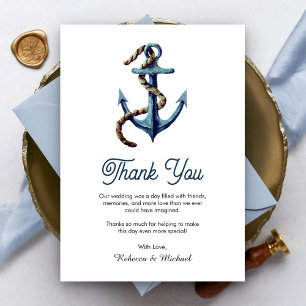Tarjeta De Agradecimiento Cuerda de ancla azul marino rústica boda náutica 