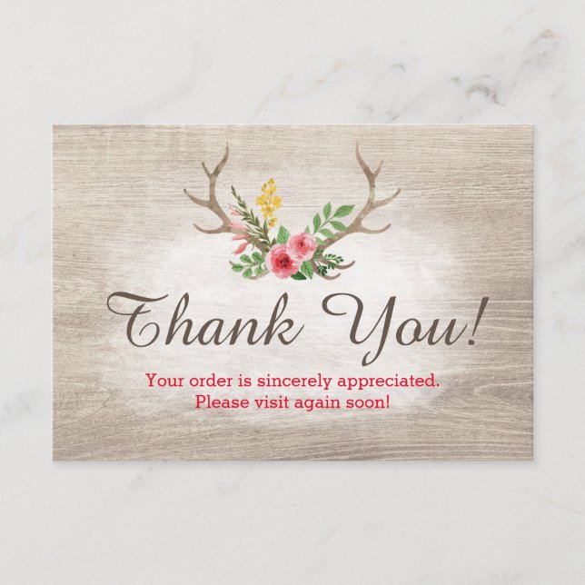 Tarjeta De Agradecimiento Cuerno de ciervo rústico flor bohemio madera graci (Anverso)