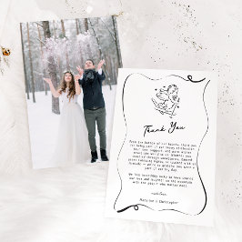 Tarjeta De Agradecimiento Cuesta Mano dibujada Cupido Ski Boda de Invierno