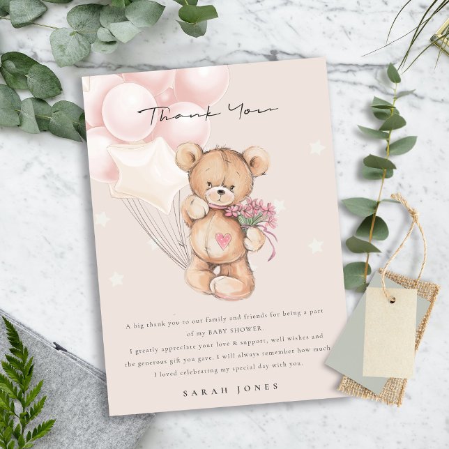 Tarjeta De Agradecimiento Cuestionado Rubor Bear Bearly Wait Balloon Baby Sh (Subido por el creador)
