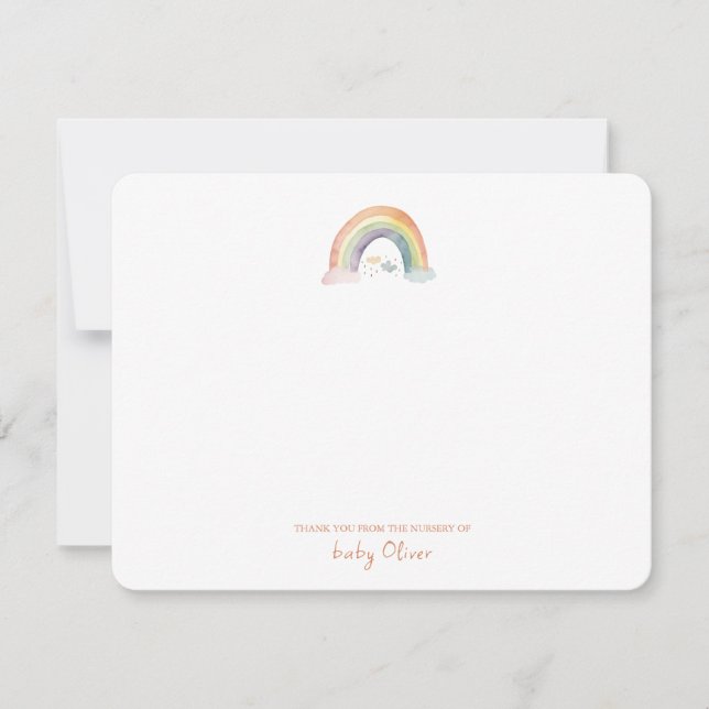 Tarjeta De Agradecimiento Cuidada acuarela Arcoiris Boho Flat Gracias (Anverso)