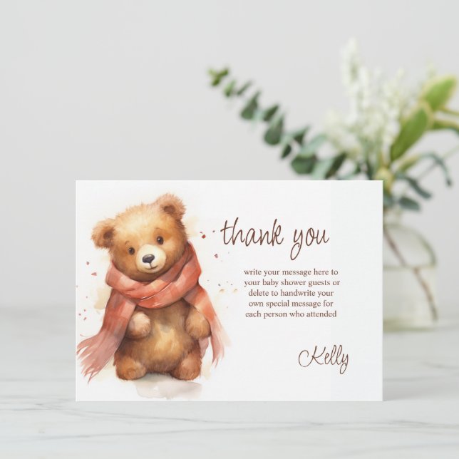 Tarjeta De Agradecimiento Cuidada acuarela Baby Bear Baby Shower (Anverso de pie)