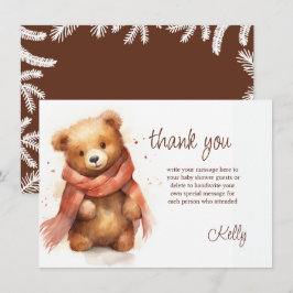 Tarjeta De Agradecimiento Cuidada acuarela Baby Bear Baby Shower