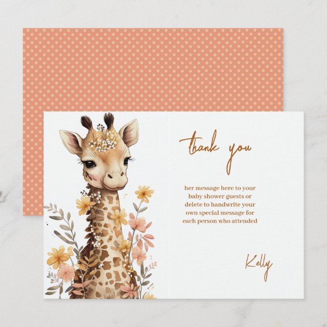 Tarjeta De Agradecimiento Cuidada acuarela Baby Giraffe Baby Shower (Anverso / Reverso)