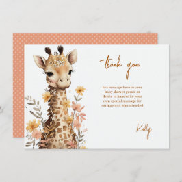 Tarjeta De Agradecimiento Cuidada acuarela Baby Giraffe Baby Shower