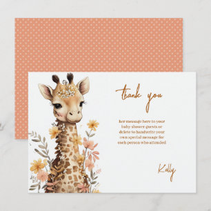 Tarjeta De Agradecimiento Cuidada acuarela Baby Giraffe Baby Shower