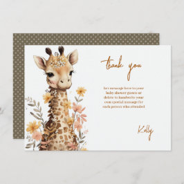 Tarjeta De Agradecimiento Cuidada acuarela Baby Giraffe Baby Shower