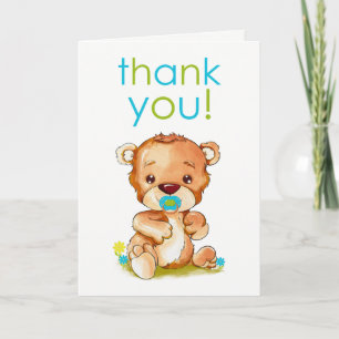 Tarjeta De Agradecimiento Cuidada acuarela Bear Boy Gracias