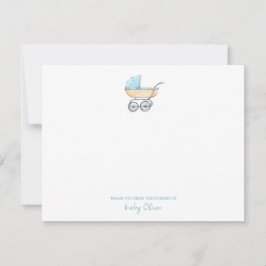Tarjeta De Agradecimiento Cuidada acuarela Blue Stroller Flat Gracias