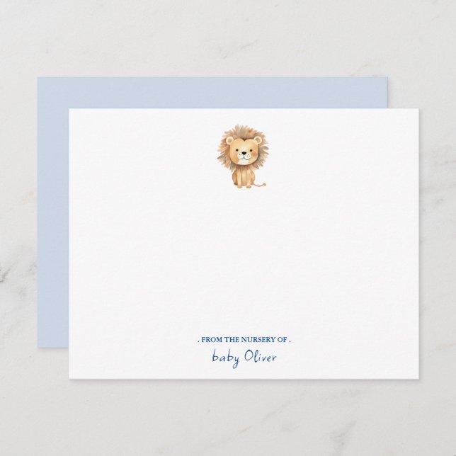 Tarjeta De Agradecimiento Cuidada acuarela Boho Lion Baby Boy (Anverso / Reverso)