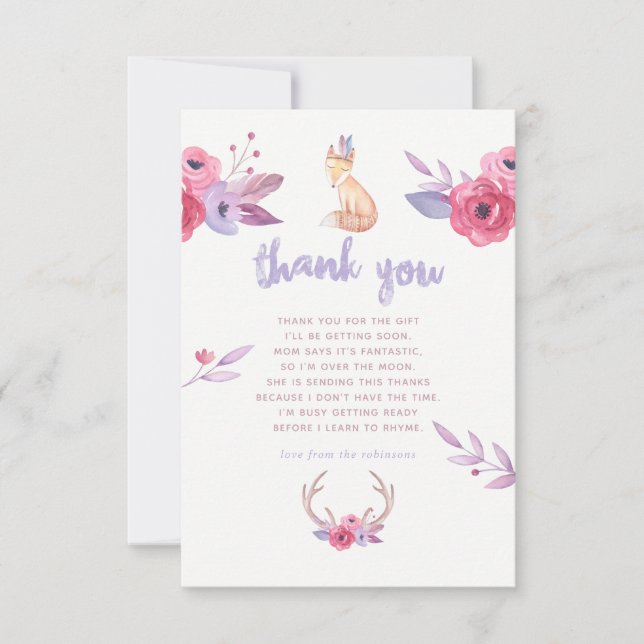 Tarjeta De Agradecimiento Cuidada acuarela Boho Tribal Baby Shower Gracias (Anverso)