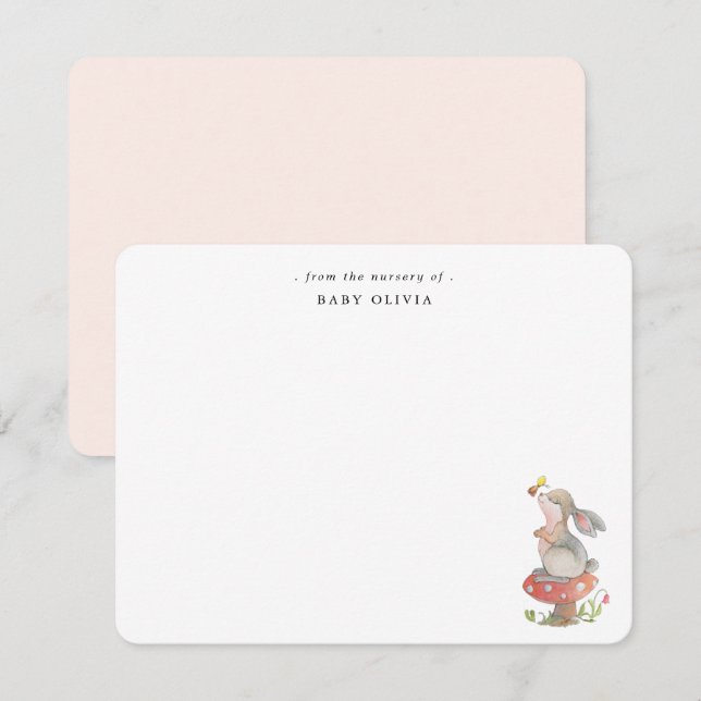 Tarjeta De Agradecimiento Cuidada acuarela Bunny Baby girl (Anverso / Reverso)