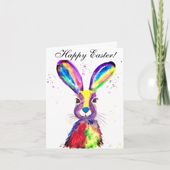 Tarjeta De Agradecimiento Cuidada Acuarela Conejo Bunny Hare Floral De Pascu (Anverso)