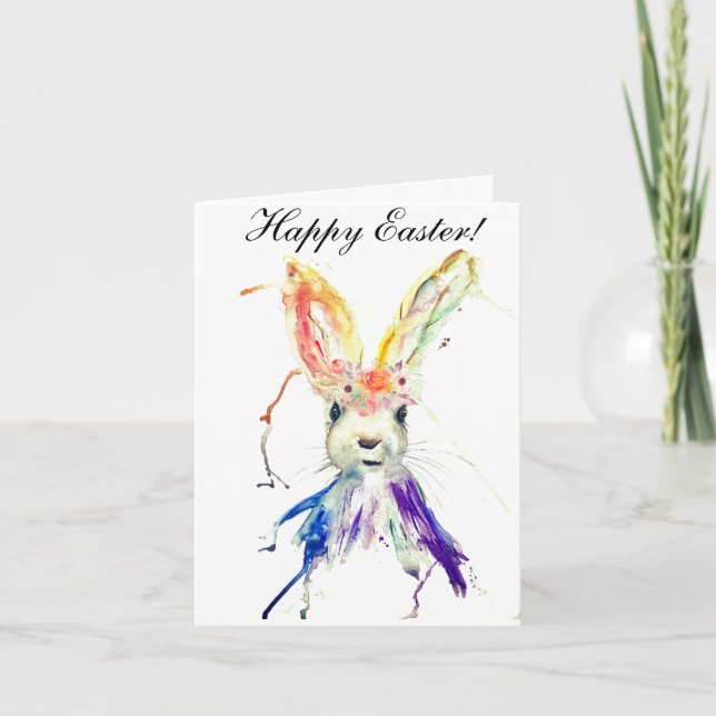 Tarjeta De Agradecimiento Cuidada Acuarela Conejo Bunny Hare Floral De Pascu (Anverso)