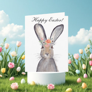 Tarjeta De Agradecimiento Cuidada Acuarela Conejo Bunny Hare Floral De Pascu