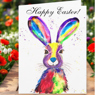 Tarjeta De Agradecimiento Cuidada Acuarela Conejo Bunny Hare Floral De Pascu