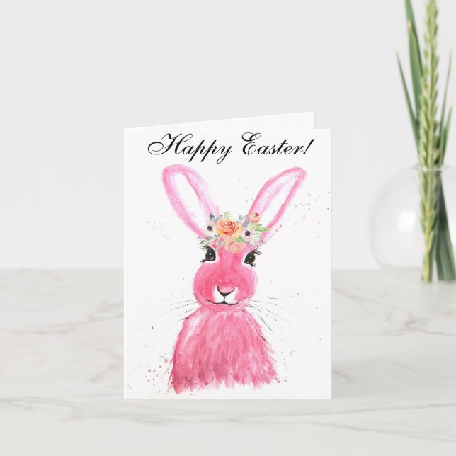 Tarjeta De Agradecimiento Cuidada Acuarela Conejo Bunny Hare Floral De Pascu (Anverso)