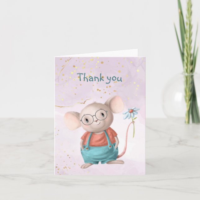 Tarjeta De Agradecimiento Cuidada acuarela del ratón Gracias (Anverso)