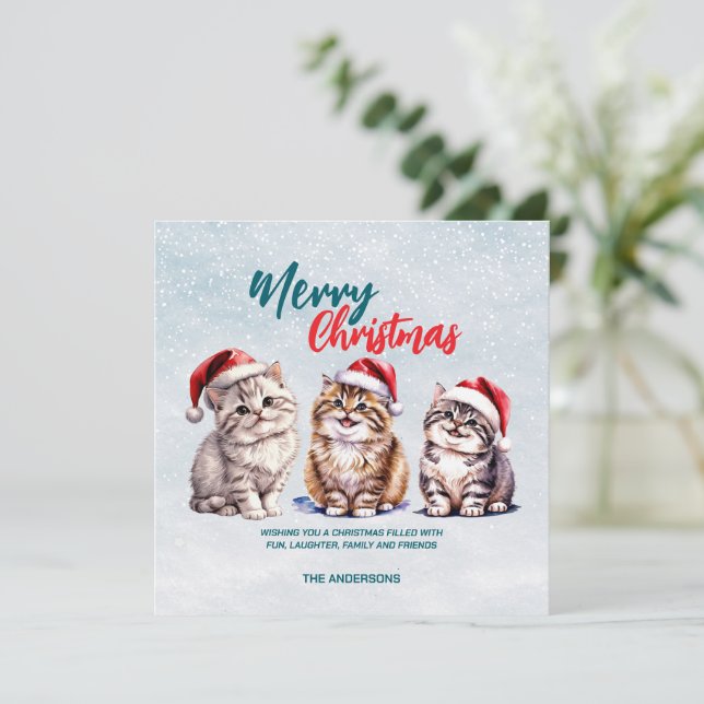 Tarjeta De Agradecimiento Cuidada acuarela gatito Santa Merry Navidad (Anverso de pie)