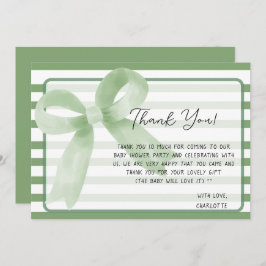 Tarjeta De Agradecimiento Cuidada acuarela Green Bow Baby Shower
