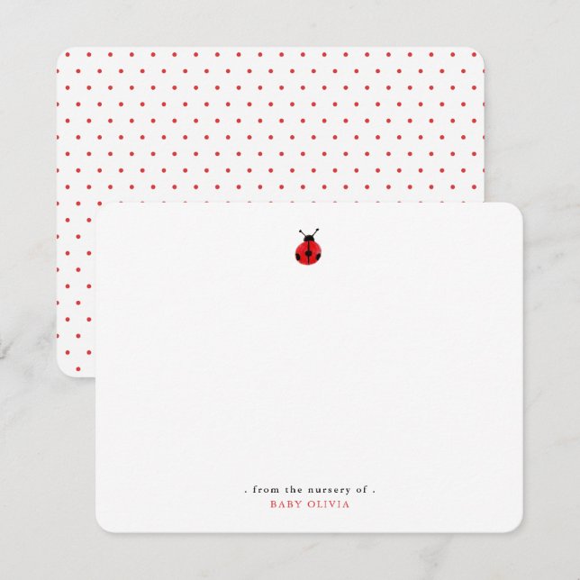 Tarjeta De Agradecimiento Cuidada acuarela Lady Bug Chica (Anverso / Reverso)