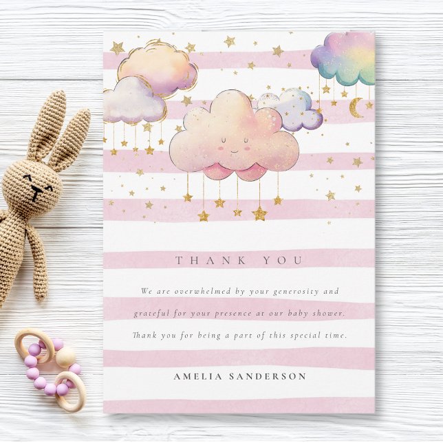 Tarjeta De Agradecimiento Cuidada acuarela Nube Estrella Bebé Ducha Rosa (Subido por el creador)