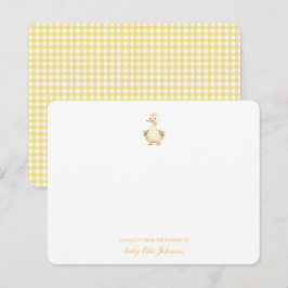 Tarjeta De Agradecimiento Cuidada acuarela Pato Amarillo Gingham Bebé gracia