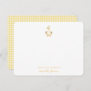 Tarjeta De Agradecimiento Cuidada acuarela Pato Amarillo Gingham Bebé gracia