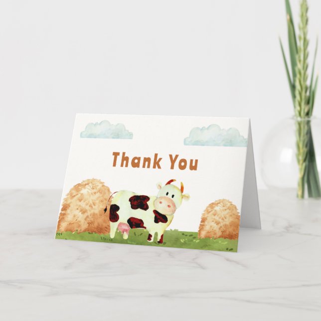Tarjeta De Agradecimiento Cuidada acuarela rústica Holy Cow Farm Baby Shower (Anverso)