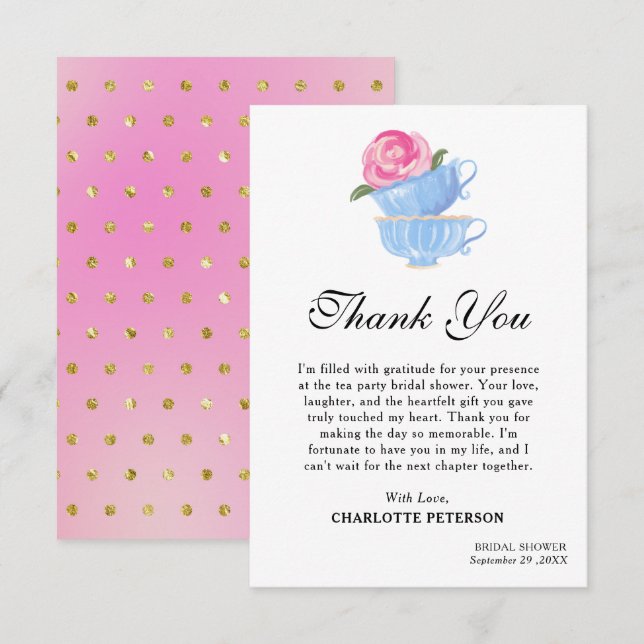 Tarjeta De Agradecimiento Cuidada acuarela Tea Fiesta Bridal Ducha (Anverso / Reverso)