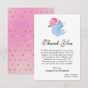 Tarjeta De Agradecimiento Cuidada acuarela Tea Fiesta Bridal Ducha