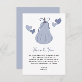 Tarjeta De Agradecimiento Cuidada calabaza azul Bow Script Boy Baby Shower