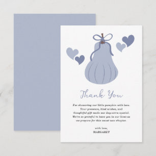 Tarjeta De Agradecimiento Cuidada calabaza azul Bow Script Boy Baby Shower