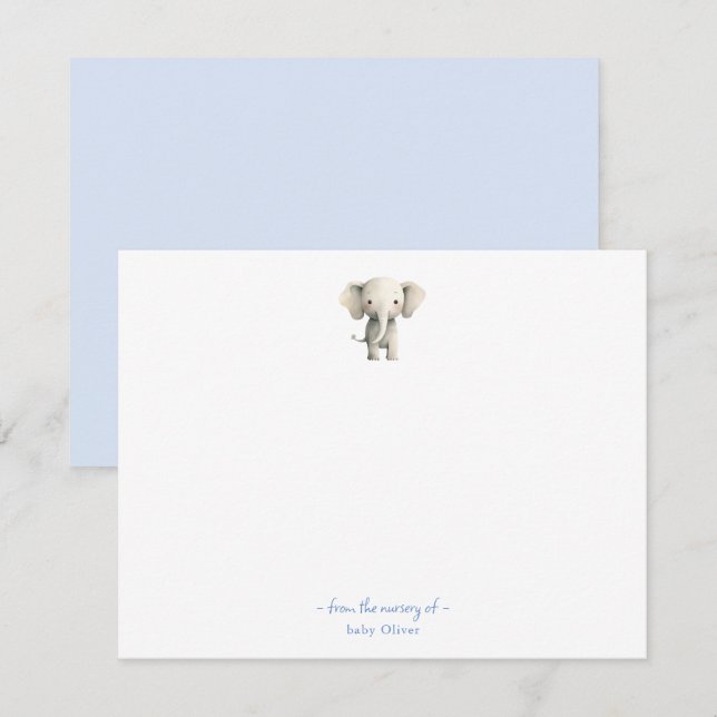 Tarjeta De Agradecimiento Cuidada Elefante Niño Bebé ducha Gracias (Anverso / Reverso)