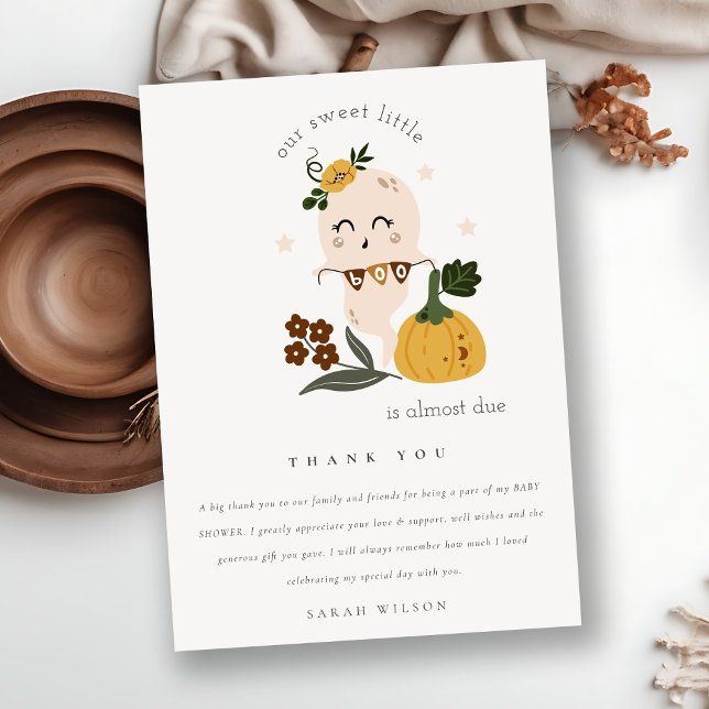 Tarjeta De Agradecimiento Cuidada Halloween Blue Ghost Little Boo Baby Showe (Subido por el creador)