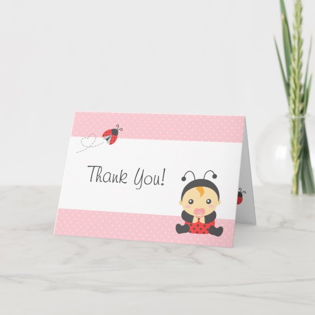 Tarjeta De Agradecimiento Cuidada Ladybug Baby Girl, Gracias (Anverso)