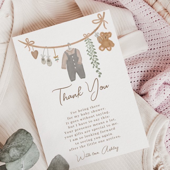 Tarjeta De Agradecimiento Cuidada línea neutra de género boho baby ducha (Cute gender neutral line boho baby shower thank you card)