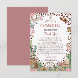 Tarjeta De Agradecimiento Cuidada niña de vaca occidental Watercolor Baby Sh