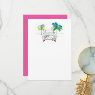 Tarjeta De Agradecimiento Cuidada palma tropical y acuarela de auto Gracias