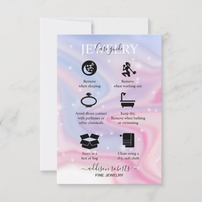Tarjeta De Agradecimiento Cuidado de joyas estéticas rosadas (Anverso)
