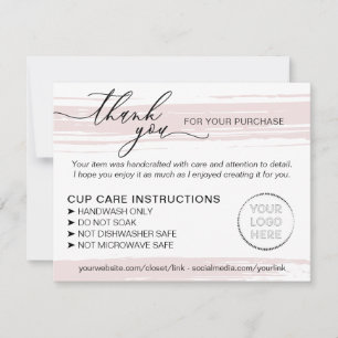 Tarjeta De Agradecimiento Cuidado de las instrucciones de la taza de Tumbler