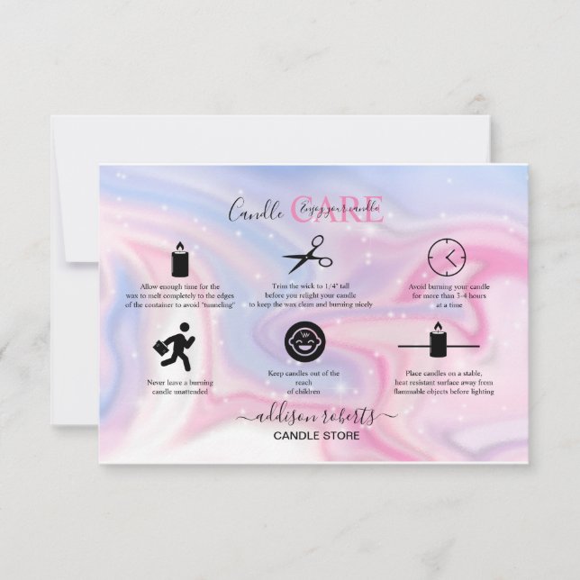 Tarjeta De Agradecimiento Cuidado de las Velas Estéticas Rosa (Anverso)