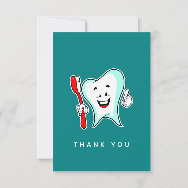 Tarjeta De Agradecimiento Cuidado dental Feliz Diente con cepillo de dientes (Anverso)